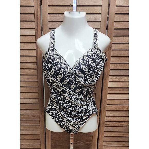 Miraclesuit Tiki Sanibel 1-Pc Slimming Swim Bathing Suit Underwire BLACK/WHITE - Picture 2 of 10